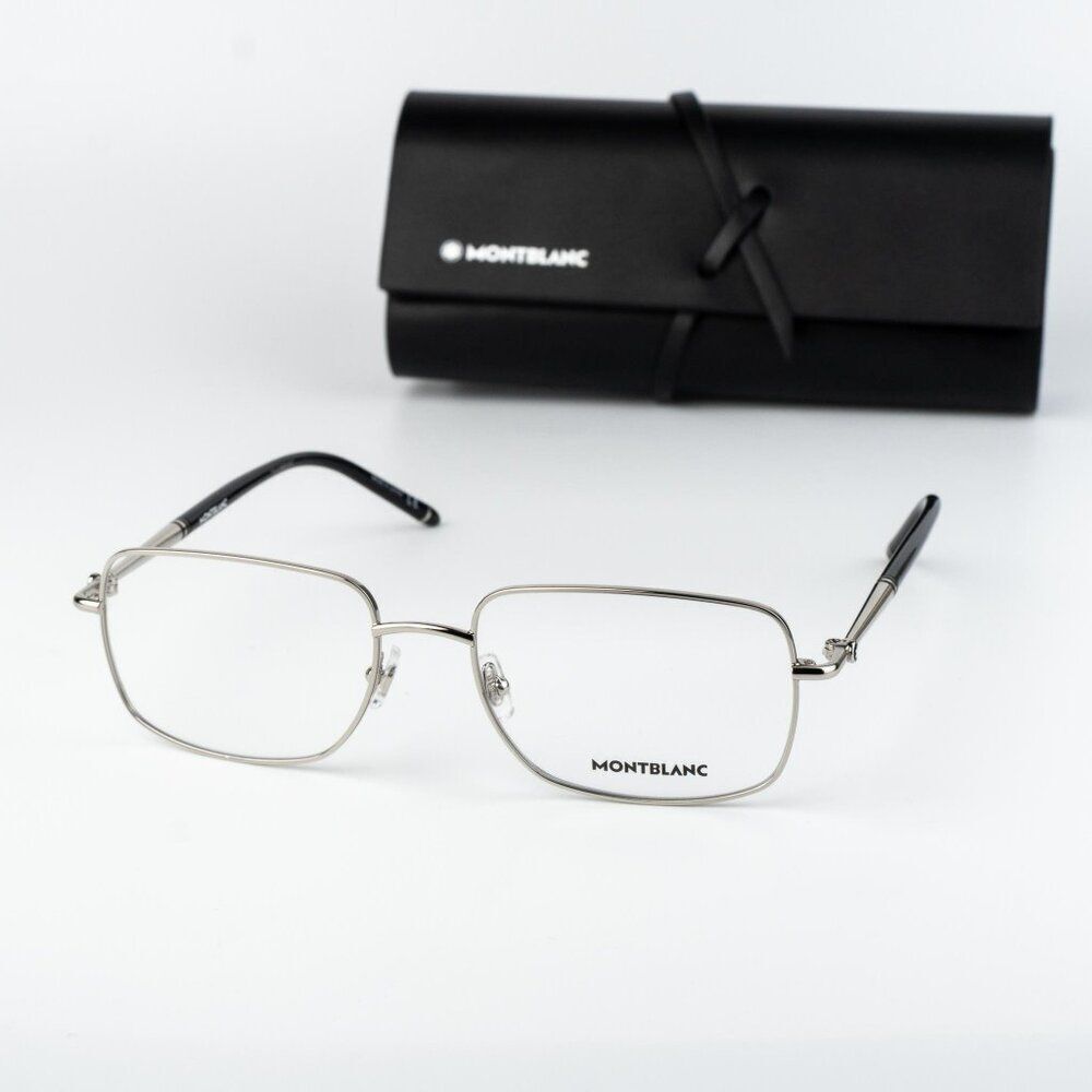Montblanc Men Eyeglasses Silver Rectangle MB0072O 004 NEW AUTHENTIC